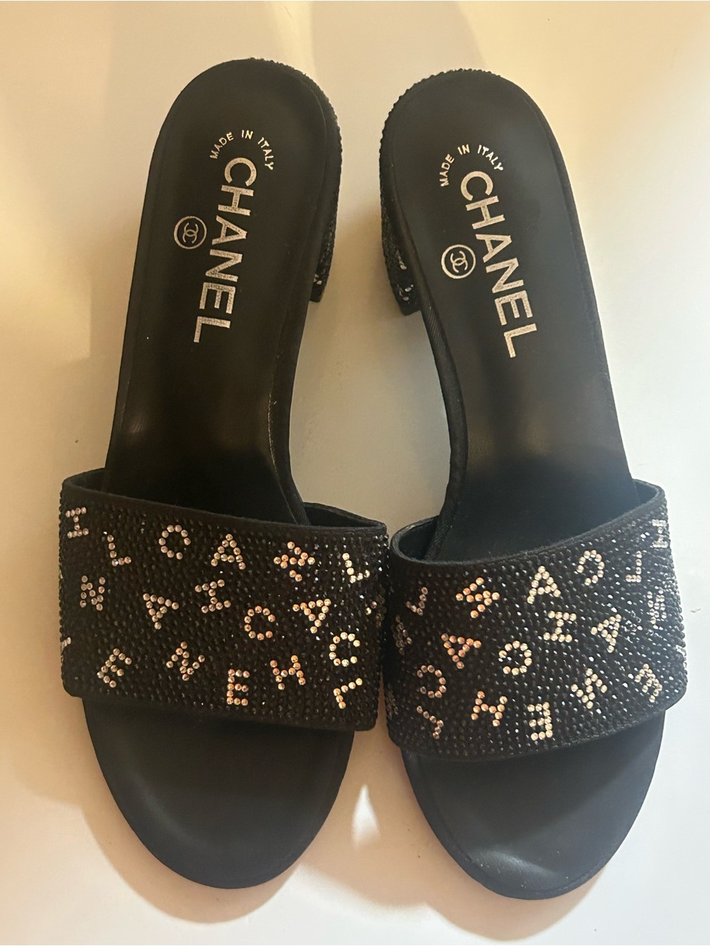 CHANEL Black Crystal-Embellished Slide Mules